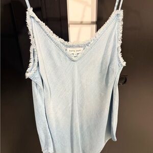 Bella Dahl Light Blue Washed Chambray Fringe Trim Camino Seaside Indigo